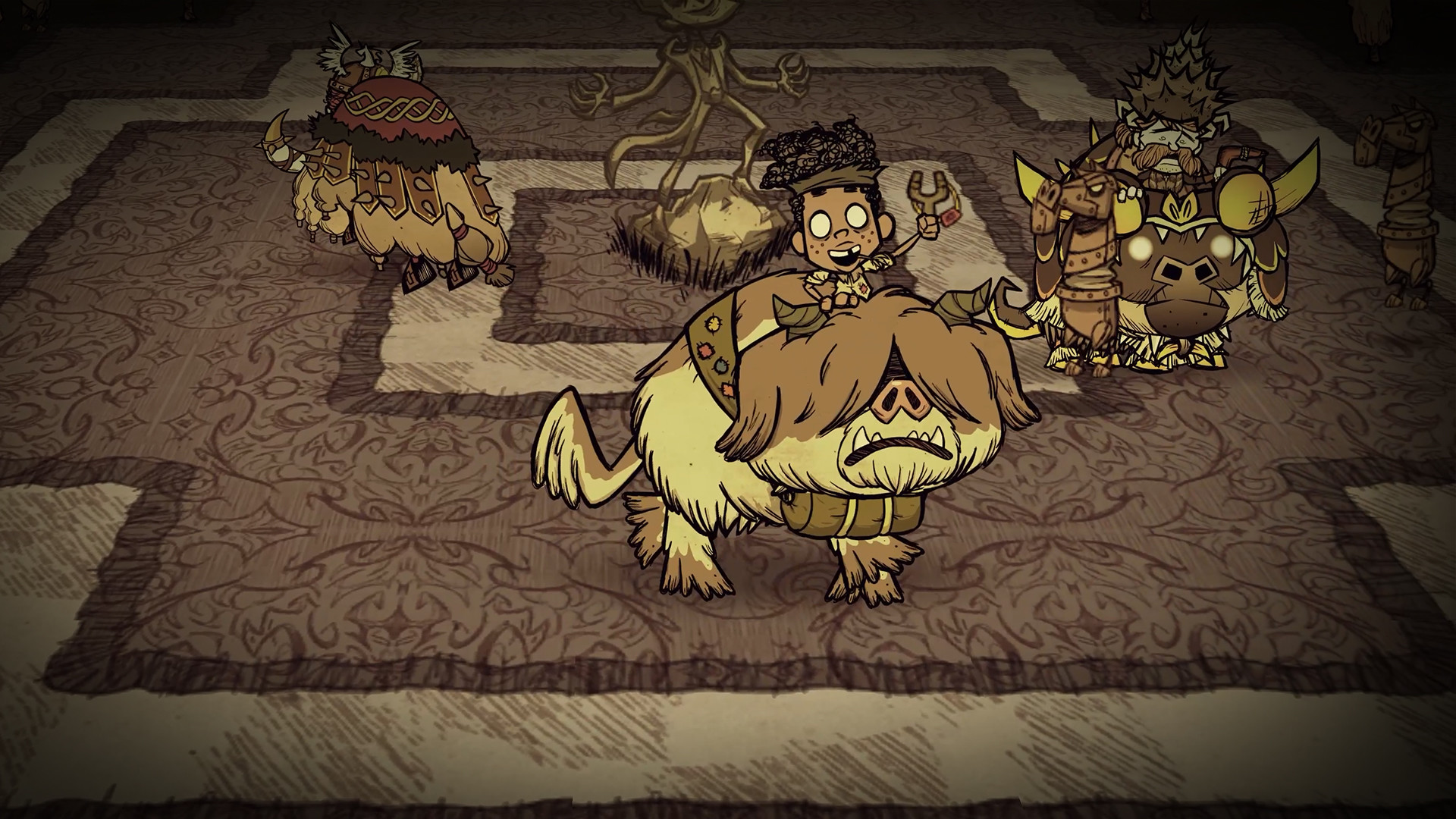 Riding a beefalo in Don't Starve Together — Year of the Beefalo on a private DST server