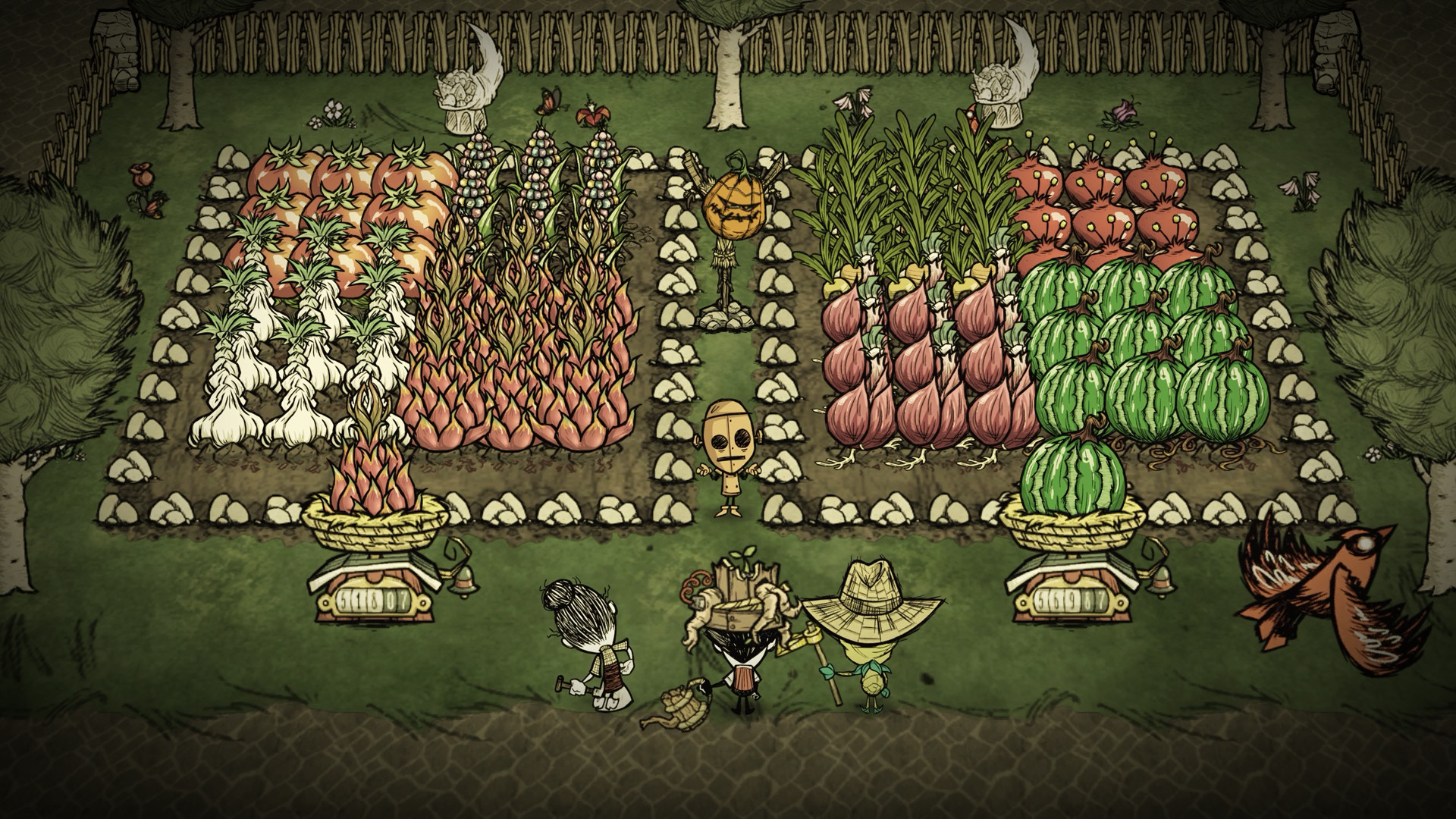 Co-op farming in Don't Starve Together — giant crops on a free DST multiplayer server