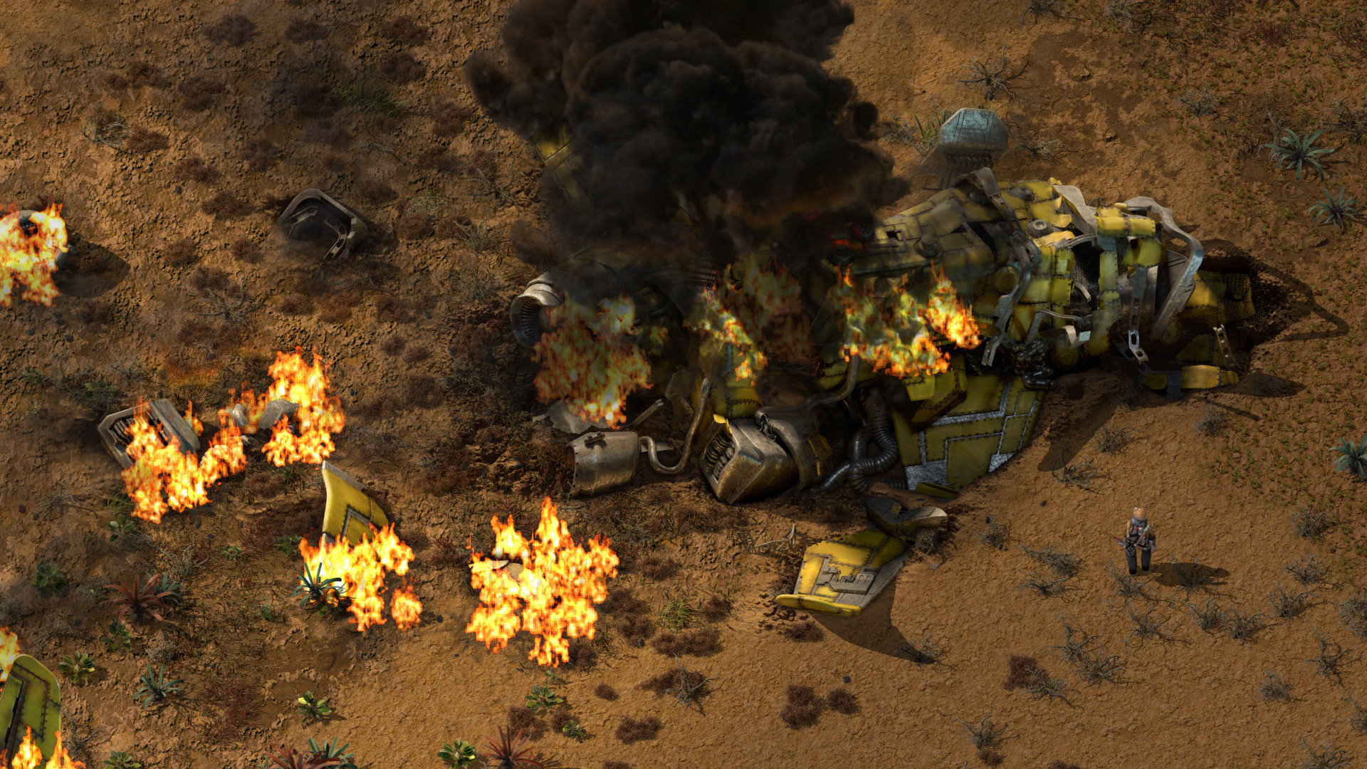 Crash site at the start of a new Factorio world — begin your factory on a free Factorio server