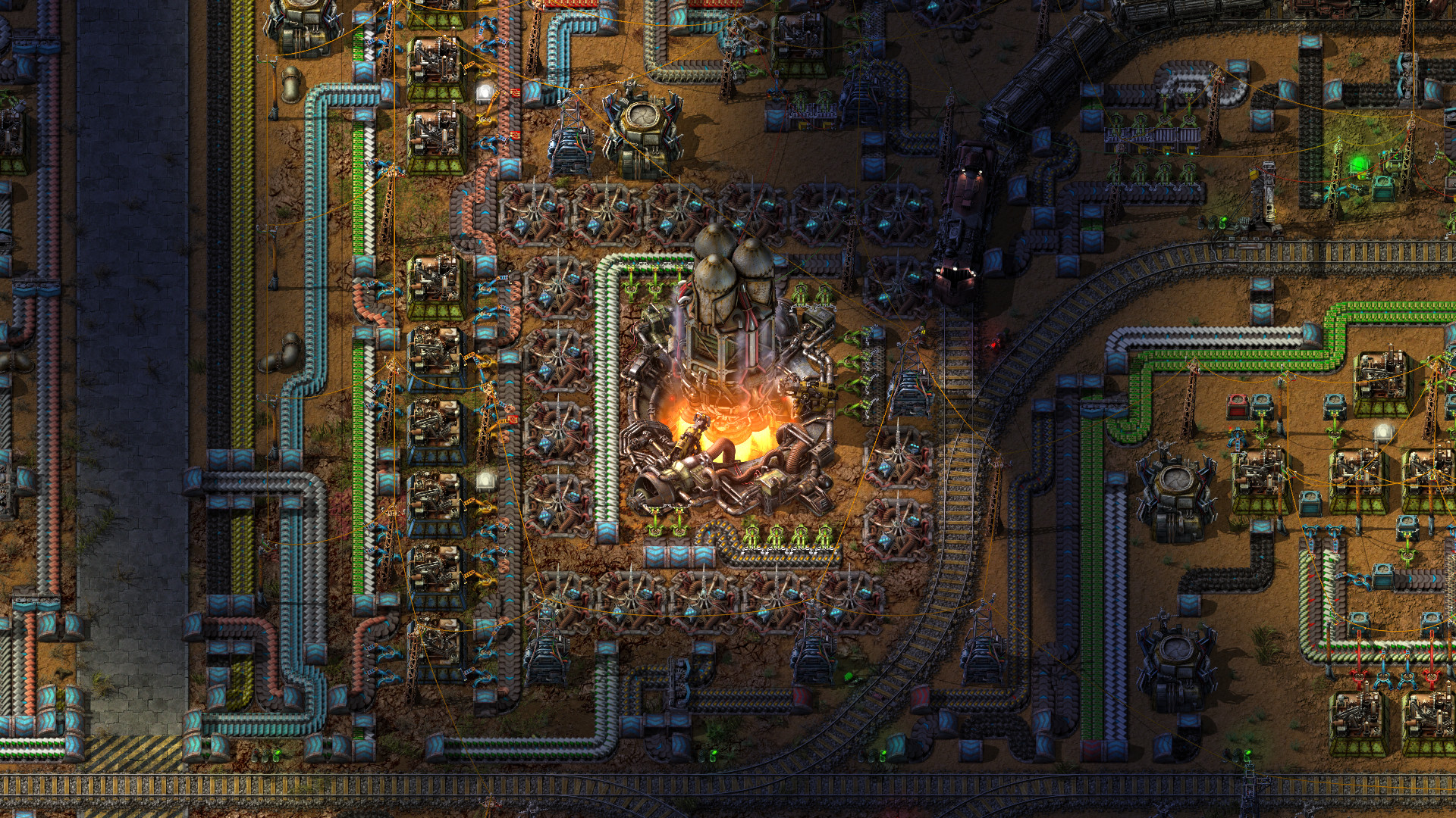 Rocket silo launching at night in Factorio — co-op rocket launch on a free Factorio multiplayer server