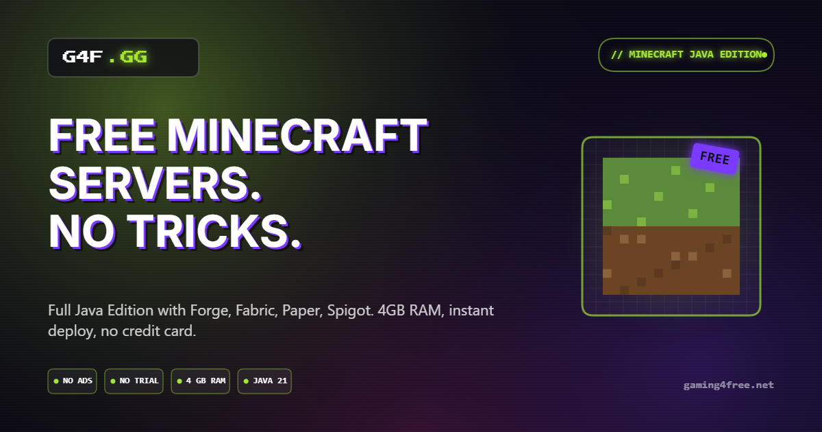 Free Minecraft Server Hosting | Java & Bedrock Edition | No Credit Card