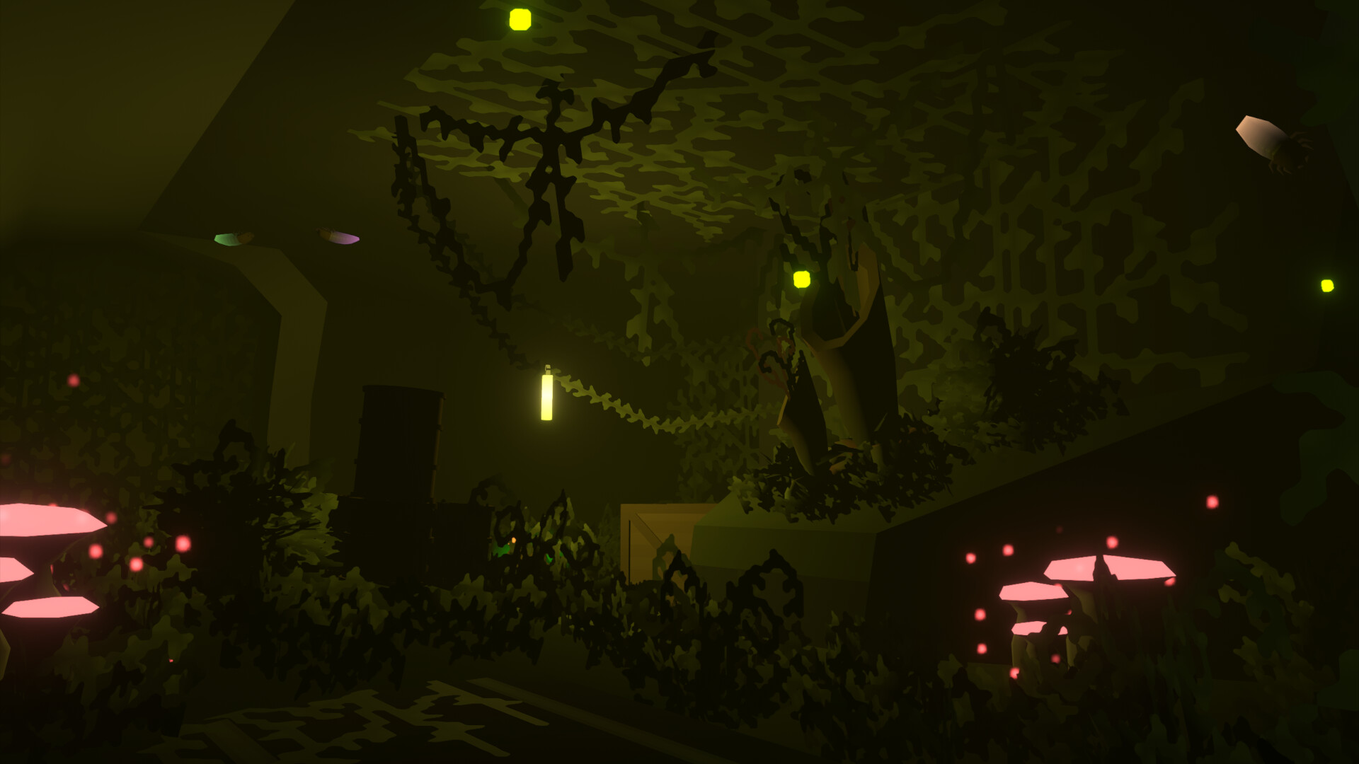Overgrown ruins with glowing mushrooms in Unturned — exploring dark interiors on an Unturned server