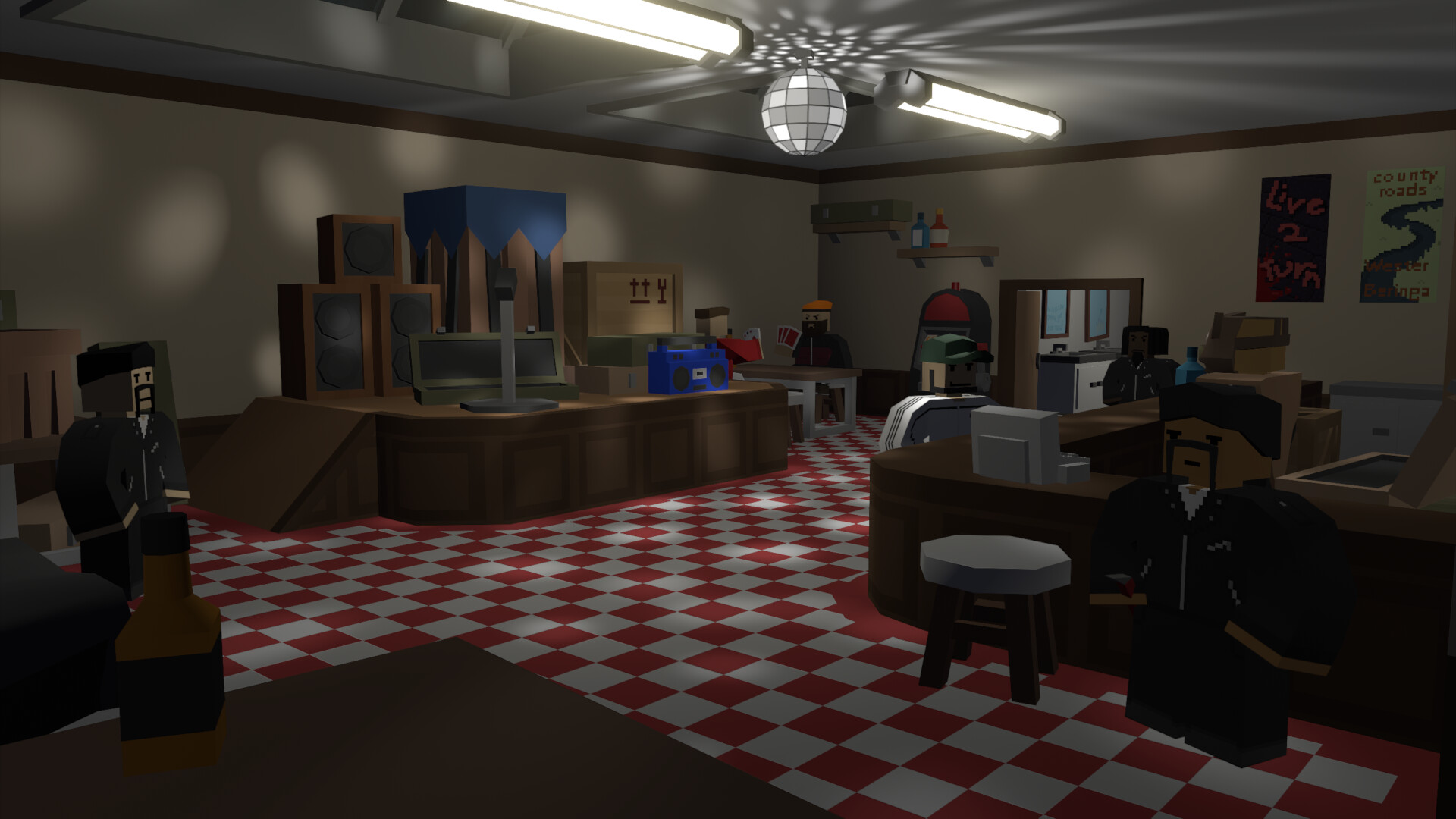 Safezone bar with NPCs and a disco ball in Unturned — roleplay and trading on a private Unturned server