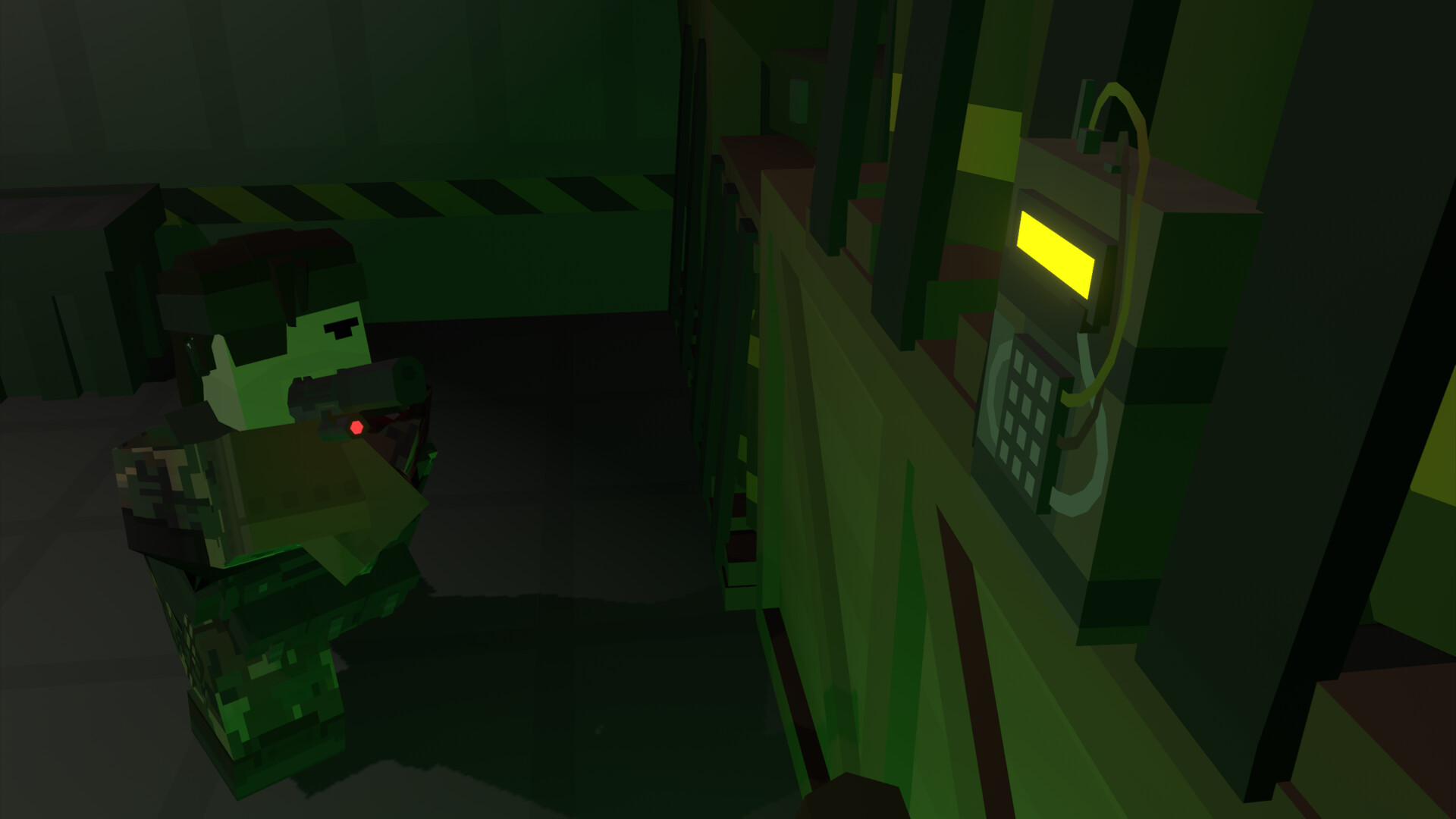 Stealth raid with a laser-sight weapon at a keypad door in Unturned — PvP raiding on an Unturned multiplayer server