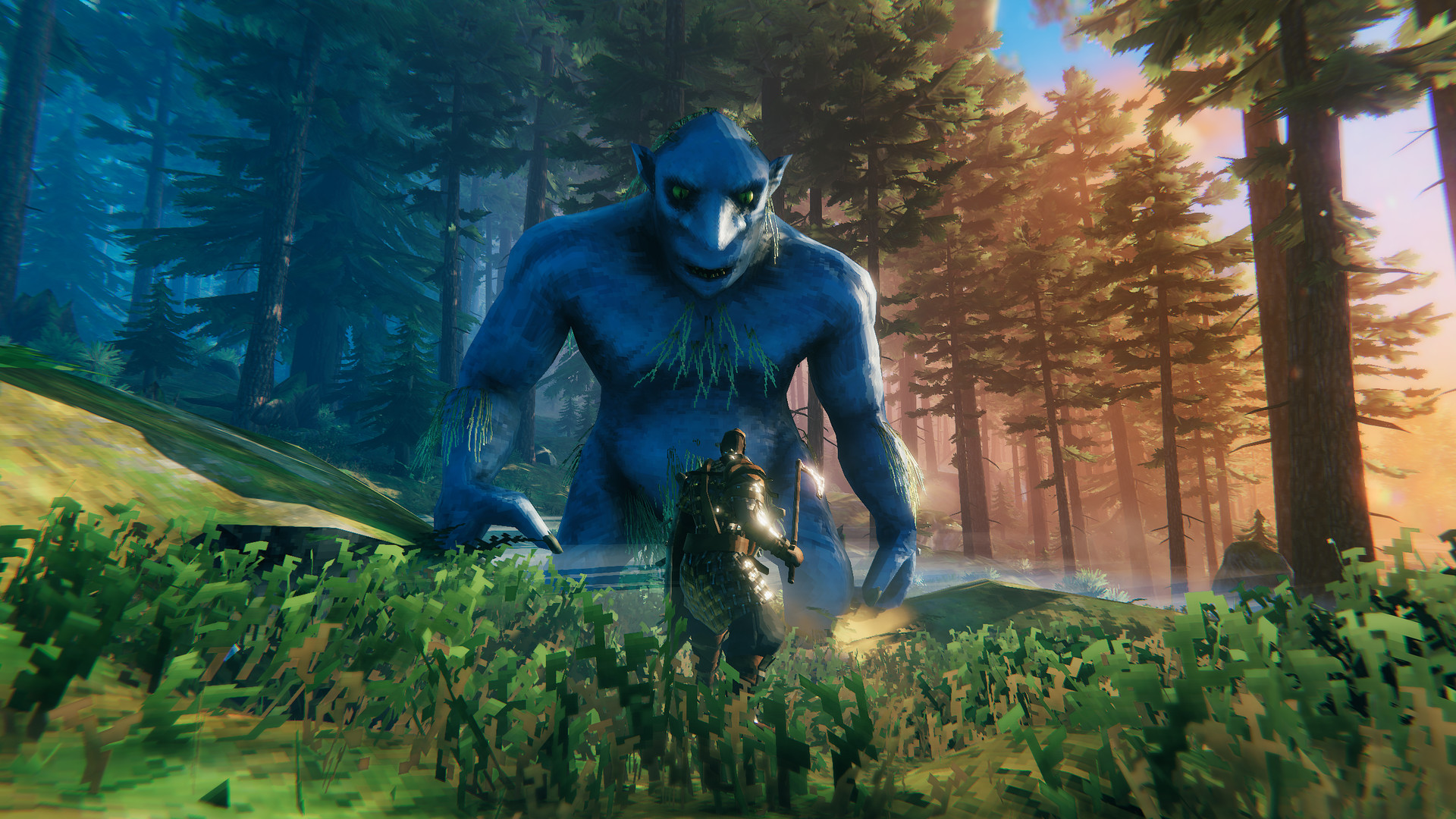 Forest troll encounter in the Black Forest — co-op fights on a free Valheim dedicated server